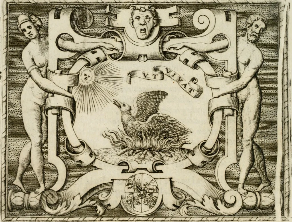 An illustration from Le imprese illustri : con espositioni et discorsi del Sor Ieronimo Ruscelli : al serenissimo et sempre felicissimo re Catolico Filippo D'Austaria : con la giunta di altre imprese tutto riordinato et corretto da Fran.co Patritio, 1572, leaf 117