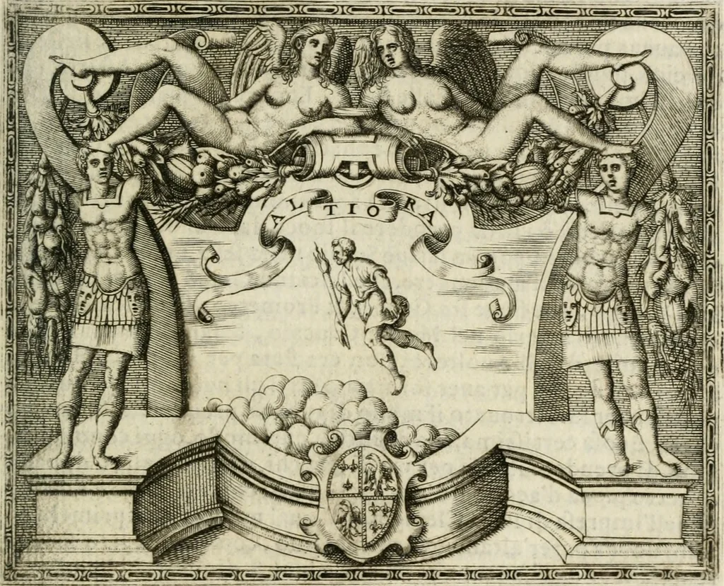 An illustration from Le imprese illustri : con espositioni et discorsi del Sor Ieronimo Ruscelli : al serenissimo et sempre felicissimo re Catolico Filippo D'Austaria : con la giunta di altre imprese tutto riordinato et corretto da Fran.co Patritio, 1572, leaf 138