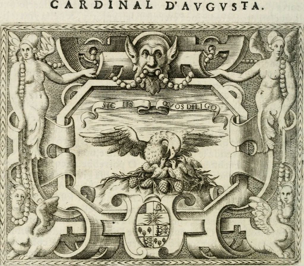 An illustration from Le imprese illustri : con espositioni et discorsi del Sor Ieronimo Ruscelli : al serenissimo et sempre felicissimo re Catolico Filippo D'Austaria : con la giunta di altre imprese tutto riordinato et corretto da Fran.co Patritio, 1572, leaf 141