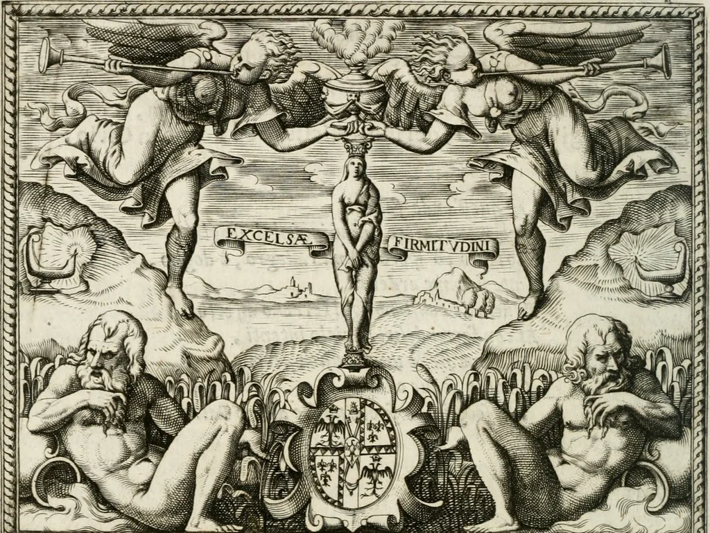 An illustration from Le imprese illustri : con espositioni et discorsi del Sor Ieronimo Ruscelli : al serenissimo et sempre felicissimo re Catolico Filippo D'Austaria : con la giunta di altre imprese tutto riordinato et corretto da Fran.co Patritio, 1572, leaf 149