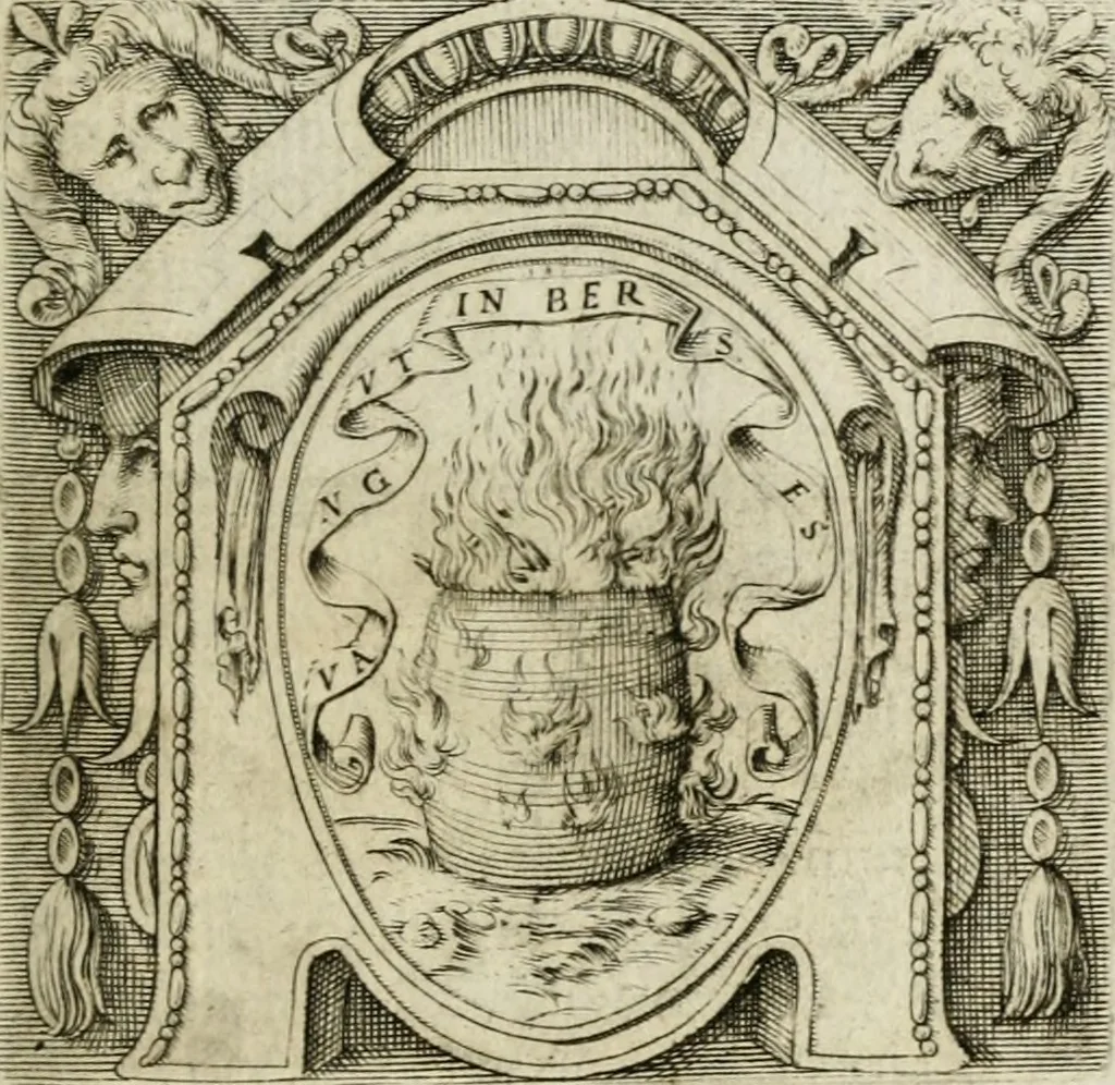 An illustration from Le imprese illustri : con espositioni et discorsi del Sor Ieronimo Ruscelli : al serenissimo et sempre felicissimo re Catolico Filippo D'Austaria : con la giunta di altre imprese tutto riordinato et corretto da Fran.co Patritio, 1572, leaf 158