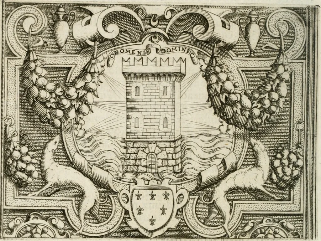 An illustration from Le imprese illustri : con espositioni et discorsi del Sor Ieronimo Ruscelli : al serenissimo et sempre felicissimo re Catolico Filippo D'Austaria : con la giunta di altre imprese tutto riordinato et corretto da Fran.co Patritio, 1572, leaf 201