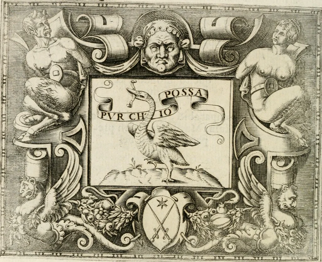 An illustration from Le imprese illustri : con espositioni et discorsi del Sor Ieronimo Ruscelli : al serenissimo et sempre felicissimo re Catolico Filippo D'Austaria : con la giunta di altre imprese tutto riordinato et corretto da Fran.co Patritio, 1572, leaf 207