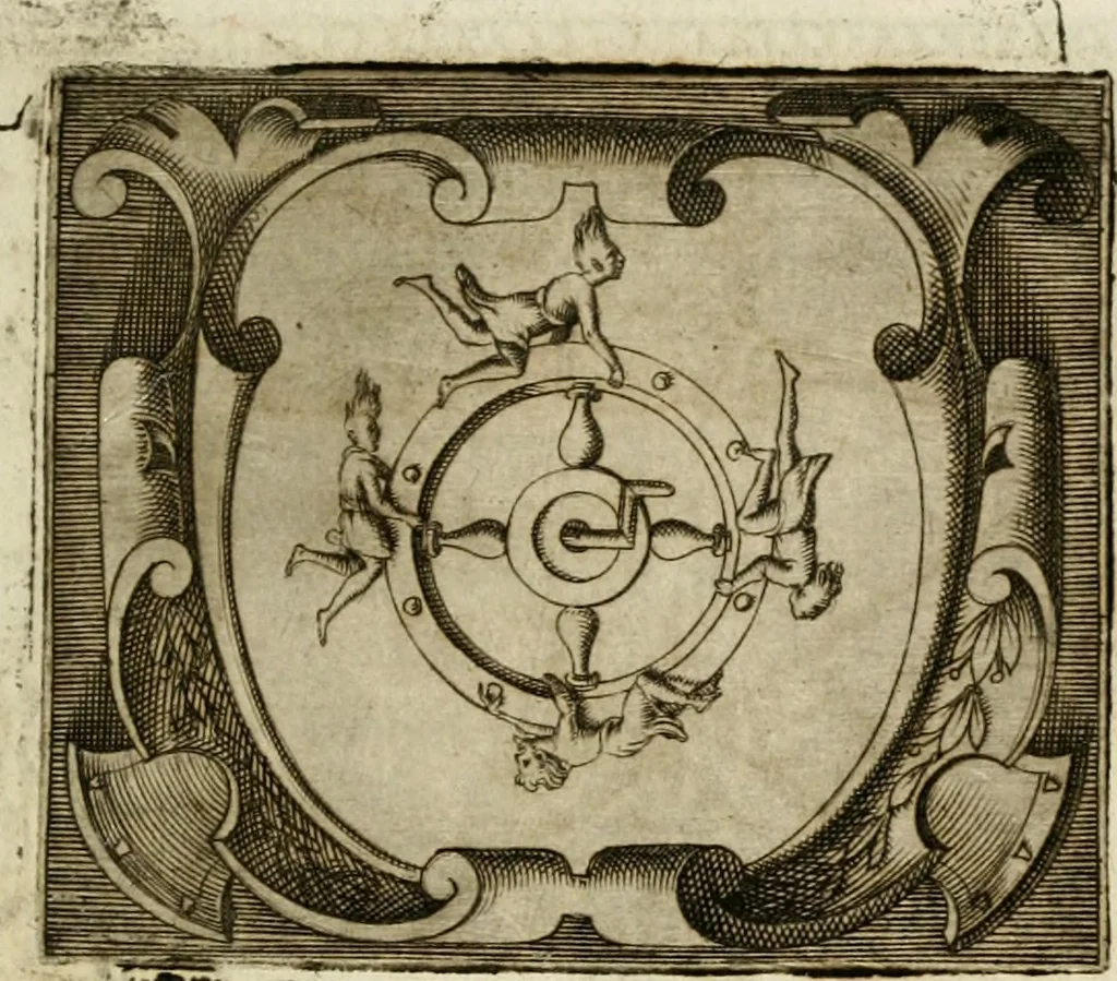 An illustration from Le imprese illustri : con espositioni et discorsi del Sor Ieronimo Ruscelli : al serenissimo et sempre felicissimo re Catolico Filippo D'Austaria : con la giunta di altre imprese tutto riordinato et corretto da Fran.co Patritio, 1572, leaf 218