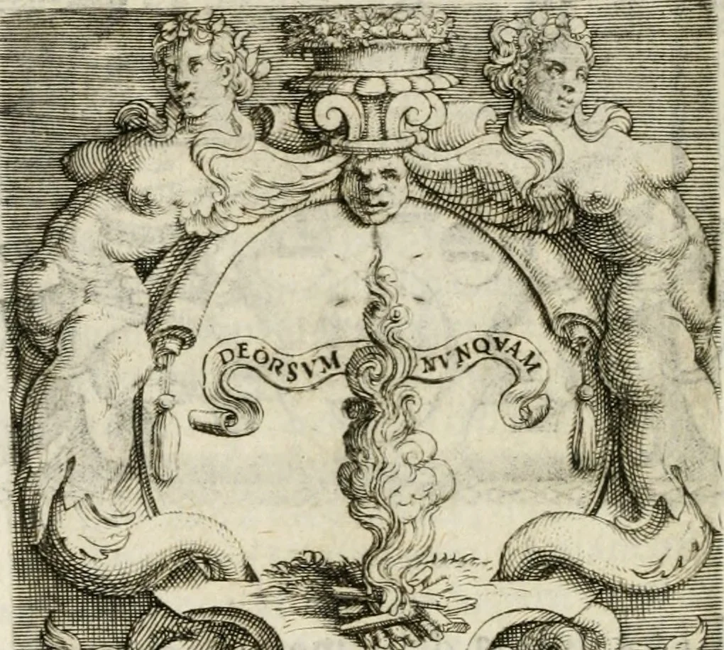 An illustration from Le imprese illustri : con espositioni et discorsi del Sor Ieronimo Ruscelli : al serenissimo et sempre felicissimo re Catolico Filippo D'Austaria : con la giunta di altre imprese tutto riordinato et corretto da Fran.co Patritio, 1572, leaf 231