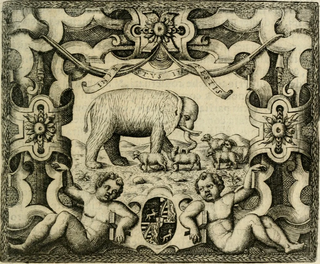 An illustration from Le imprese illustri : con espositioni et discorsi del Sor Ieronimo Ruscelli : al serenissimo et sempre felicissimo re Catolico Filippo D'Austaria : con la giunta di altre imprese tutto riordinato et corretto da Fran.co Patritio, 1572, leaf 242