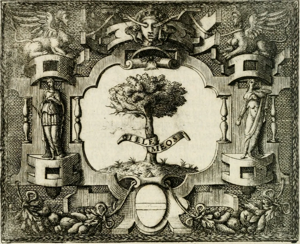 An illustration from Le imprese illustri : con espositioni et discorsi del Sor Ieronimo Ruscelli : al serenissimo et sempre felicissimo re Catolico Filippo D'Austaria : con la giunta di altre imprese tutto riordinato et corretto da Fran.co Patritio, 1572, leaf 261