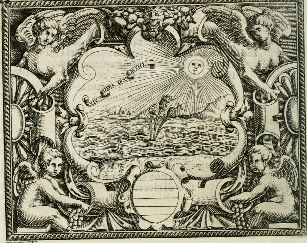 An illustration from Le imprese illustri : con espositioni et discorsi del Sor Ieronimo Ruscelli : al serenissimo et sempre felicissimo re Catolico Filippo D'Austaria : con la giunta di altre imprese tutto riordinato et corretto da Fran.co Patritio, 1572, leaf 265