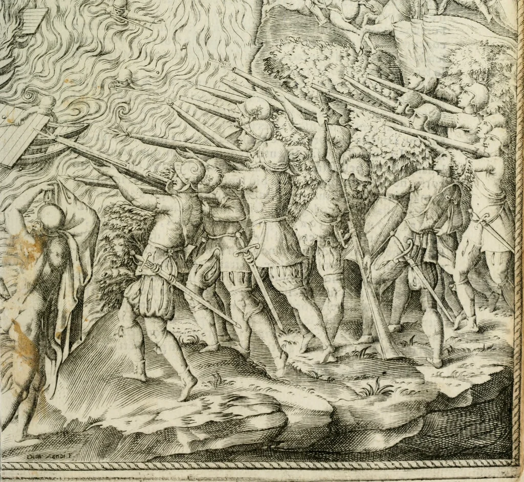 An illustration from Le imprese illustri : con espositioni et discorsi del Sor Ieronimo Ruscelli : al serenissimo et sempre felicissimo re Catolico Filippo D'Austaria : con la giunta di altre imprese tutto riordinato et corretto da Fran.co Patritio, 1572, leaf 282