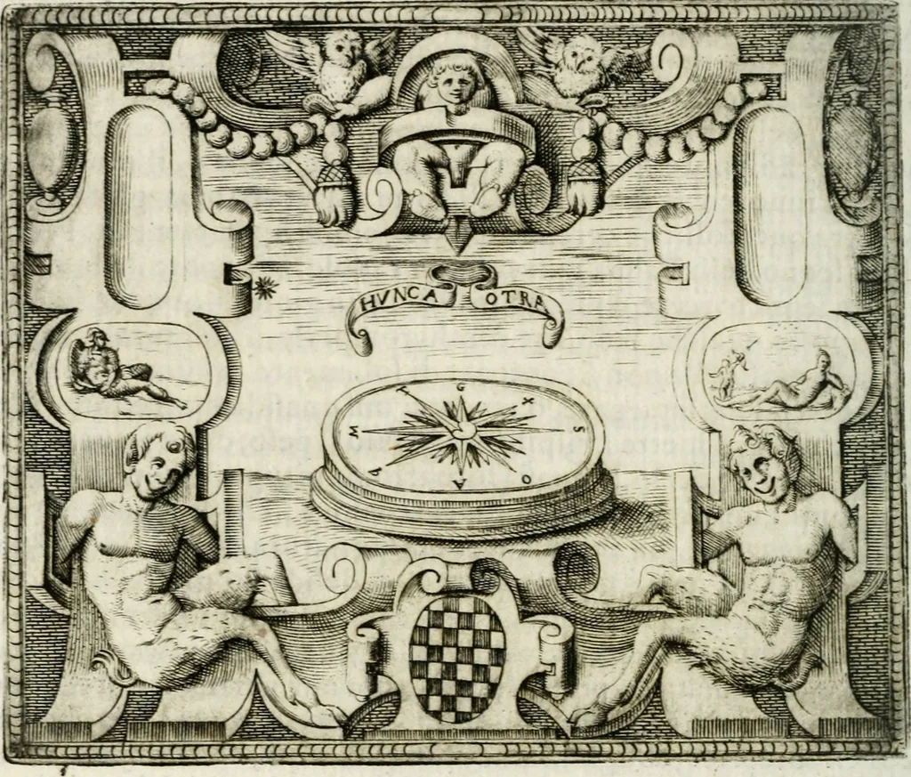 An illustration from Le imprese illustri : con espositioni et discorsi del Sor Ieronimo Ruscelli : al serenissimo et sempre felicissimo re Catolico Filippo D'Austaria : con la giunta di altre imprese tutto riordinato et corretto da Fran.co Patritio, 1572, leaf 289