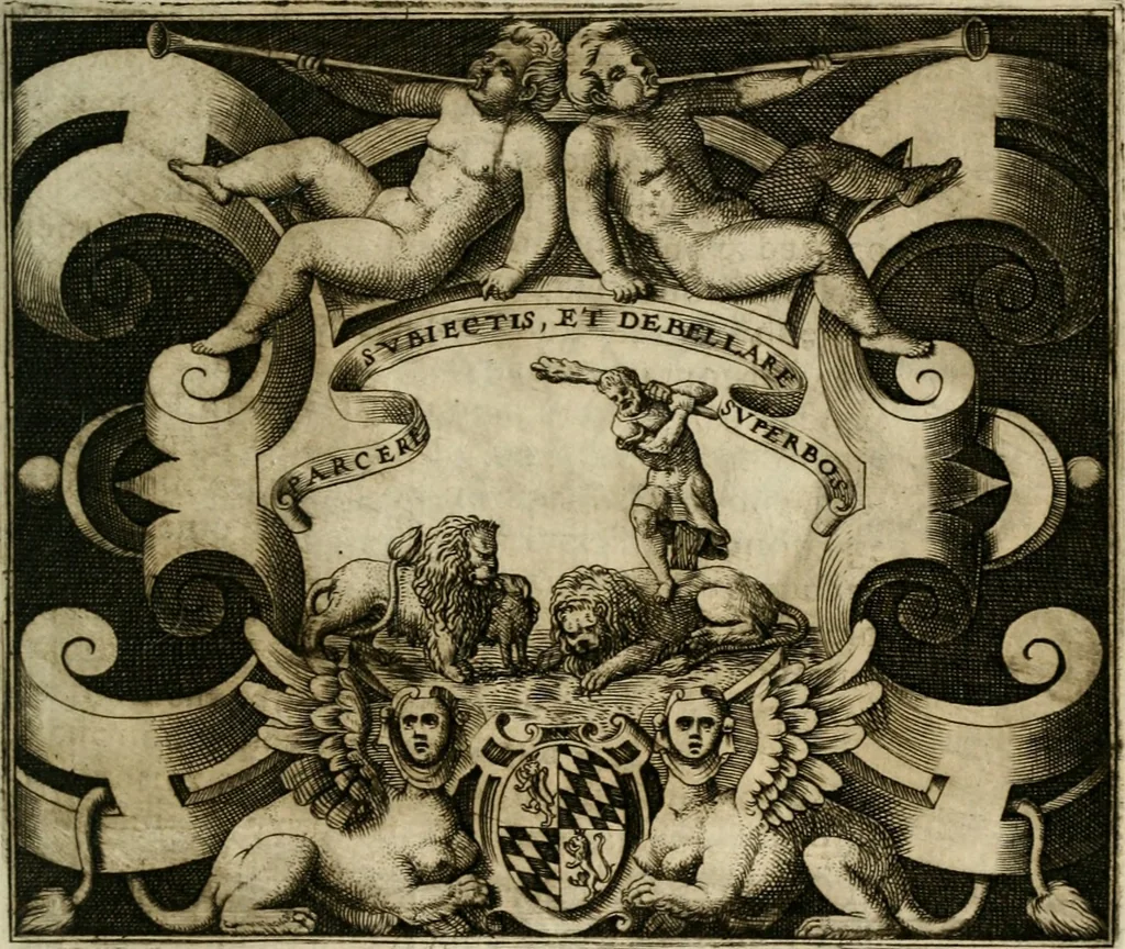 An illustration from Le imprese illustri : con espositioni et discorsi del Sor Ieronimo Ruscelli : al serenissimo et sempre felicissimo re Catolico Filippo D'Austaria : con la giunta di altre imprese tutto riordinato et corretto da Fran.co Patritio, 1572, leaf 30