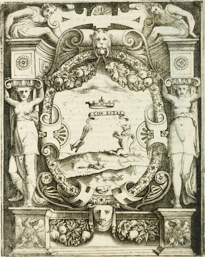 An illustration from Le imprese illustri : con espositioni et discorsi del Sor Ieronimo Ruscelli : al serenissimo et sempre felicissimo re Catolico Filippo D'Austaria : con la giunta di altre imprese tutto riordinato et corretto da Fran.co Patritio, 1572, leaf 301