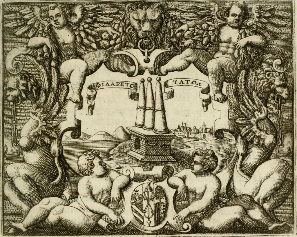 An illustration from Le imprese illustri : con espositioni et discorsi del Sor Ieronimo Ruscelli : al serenissimo et sempre felicissimo re Catolico Filippo D'Austaria : con la giunta di altre imprese tutto riordinato et corretto da Fran.co Patritio, 1572, leaf 314