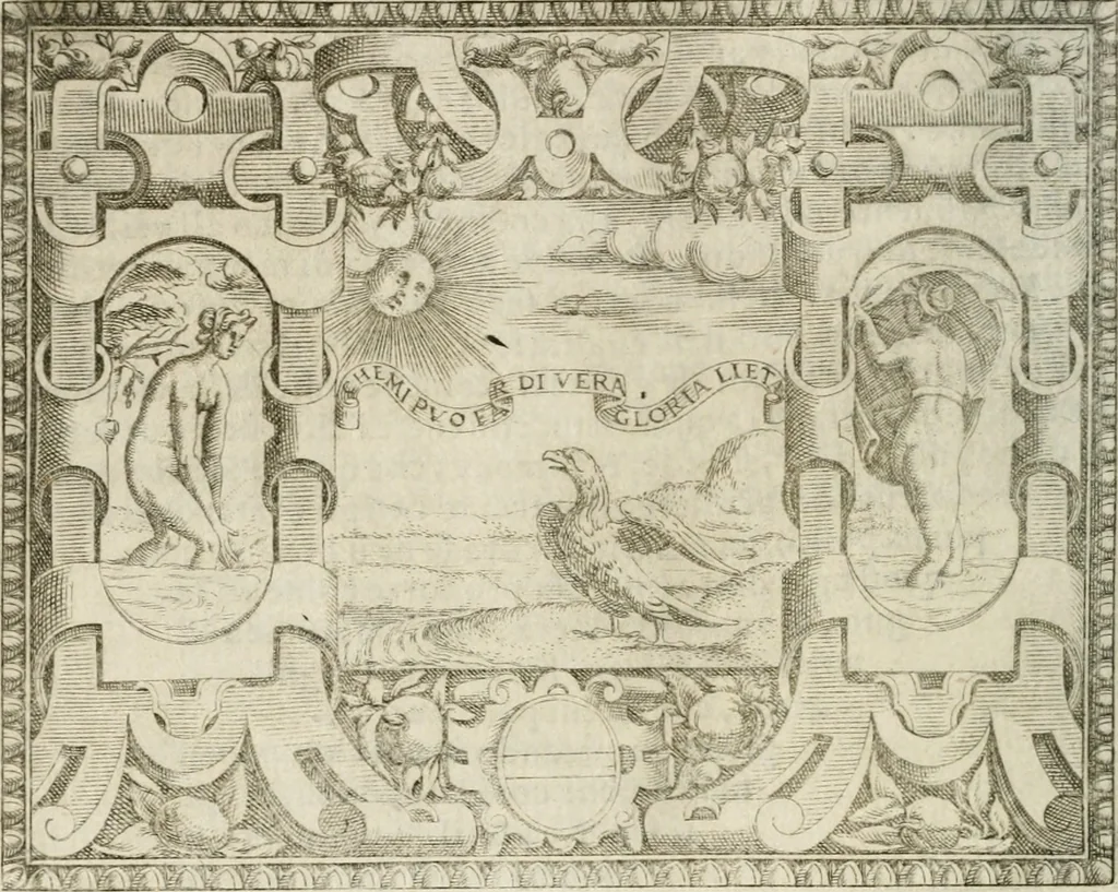 An illustration from Le imprese illustri : con espositioni et discorsi del Sor Ieronimo Ruscelli : al serenissimo et sempre felicissimo re Catolico Filippo D'Austaria : con la giunta di altre imprese tutto riordinato et corretto da Fran.co Patritio, 1572, leaf 321