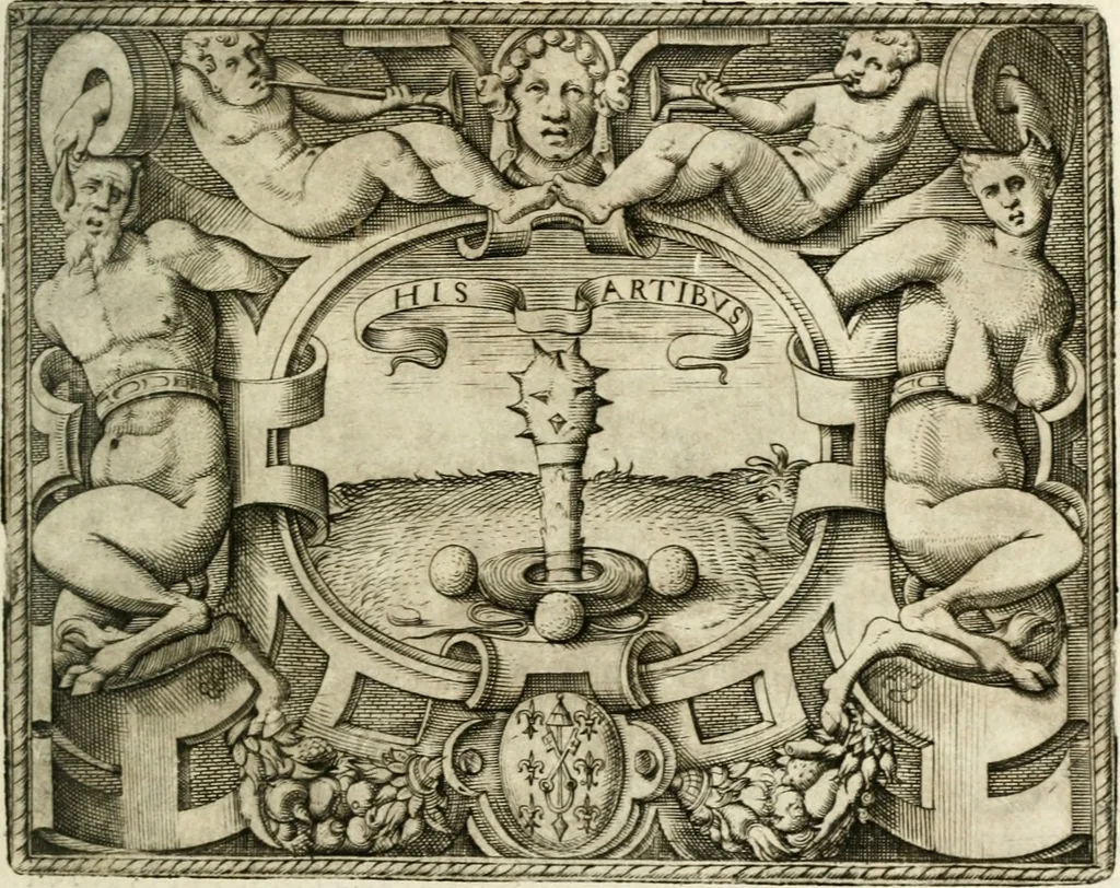 An illustration from Le imprese illustri : con espositioni et discorsi del Sor Ieronimo Ruscelli : al serenissimo et sempre felicissimo re Catolico Filippo D'Austaria : con la giunta di altre imprese tutto riordinato et corretto da Fran.co Patritio, 1572, leaf 362
