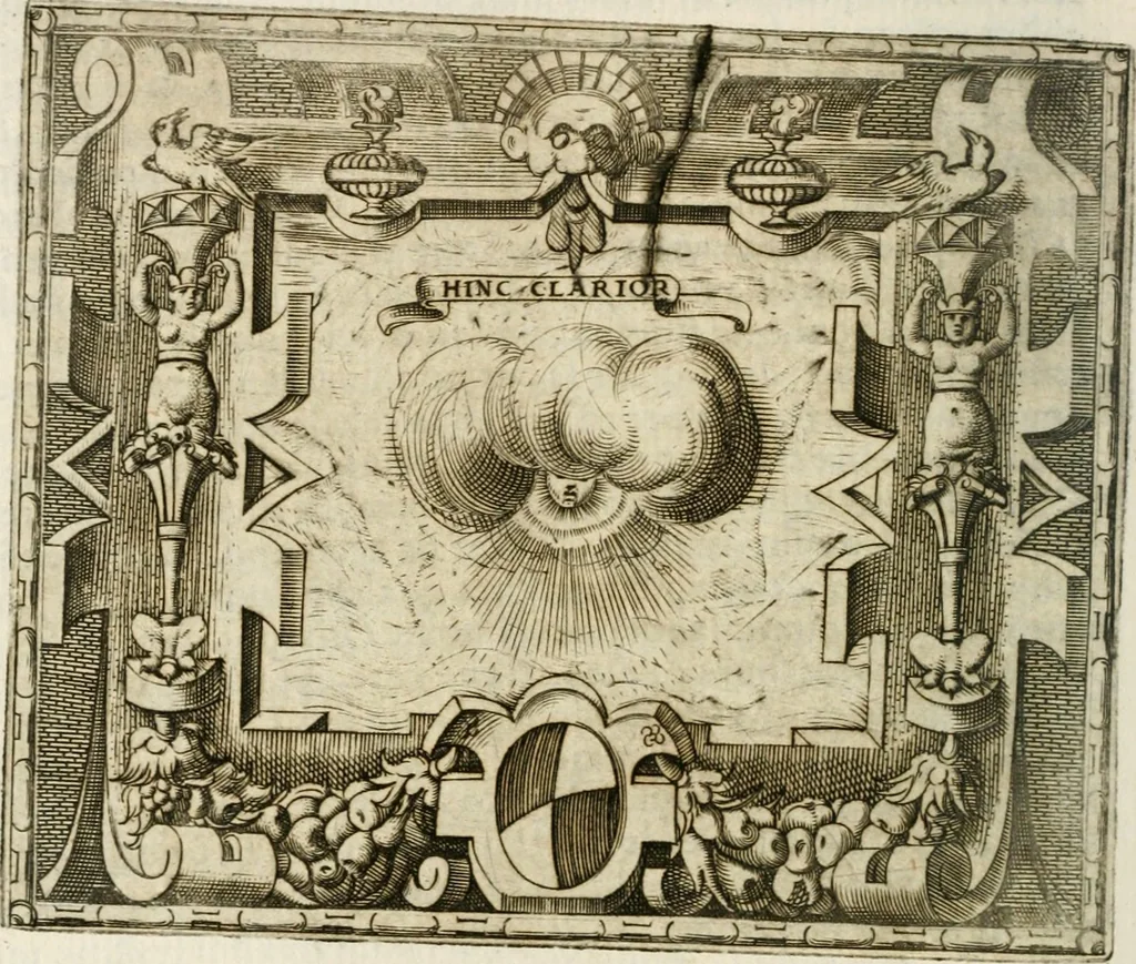 An illustration from Le imprese illustri : con espositioni et discorsi del Sor Ieronimo Ruscelli : al serenissimo et sempre felicissimo re Catolico Filippo D'Austaria : con la giunta di altre imprese tutto riordinato et corretto da Fran.co Patritio, 1572, leaf 367
