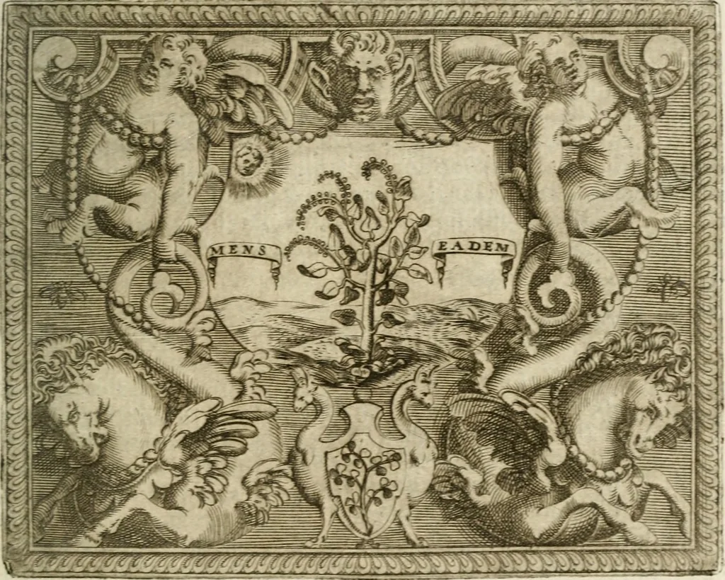 An illustration from Le imprese illustri : con espositioni et discorsi del Sor Ieronimo Ruscelli : al serenissimo et sempre felicissimo re Catolico Filippo D'Austaria : con la giunta di altre imprese tutto riordinato et corretto da Fran.co Patritio, 1572, leaf 450