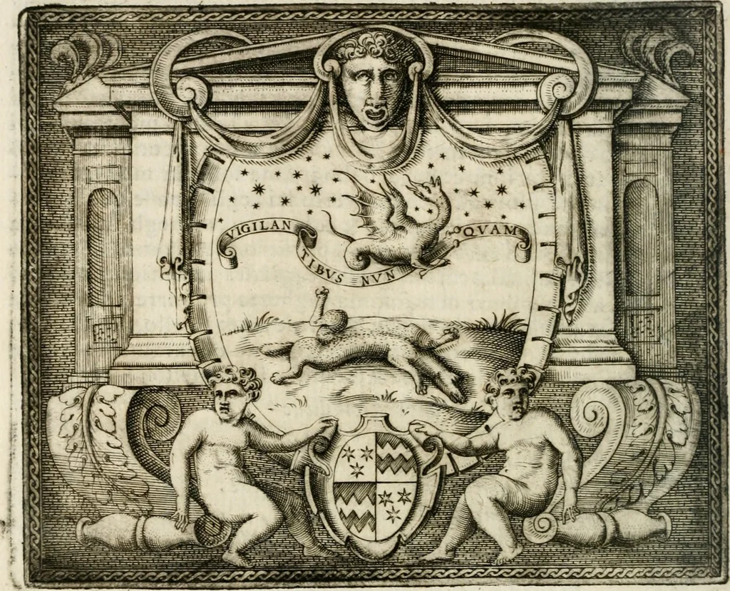 An illustration from Le imprese illustri : con espositioni et discorsi del Sor Ieronimo Ruscelli : al serenissimo et sempre felicissimo re Catolico Filippo D'Austaria : con la giunta di altre imprese tutto riordinato et corretto da Fran.co Patritio, 1572, leaf 459