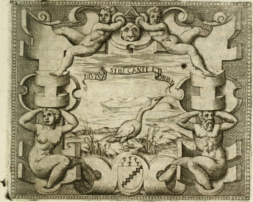 An illustration from Le imprese illustri : con espositioni et discorsi del Sor Ieronimo Ruscelli : al serenissimo et sempre felicissimo re Catolico Filippo D'Austaria : con la giunta di altre imprese tutto riordinato et corretto da Fran.co Patritio, 1572, leaf 476