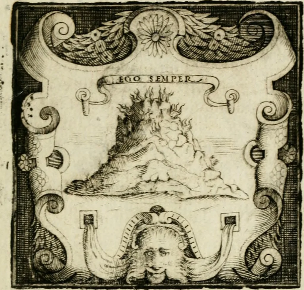 An illustration from Le imprese illustri : con espositioni et discorsi del Sor Ieronimo Ruscelli : al serenissimo et sempre felicissimo re Catolico Filippo D'Austaria : con la giunta di altre imprese tutto riordinato et corretto da Fran.co Patritio, 1572, leaf 506