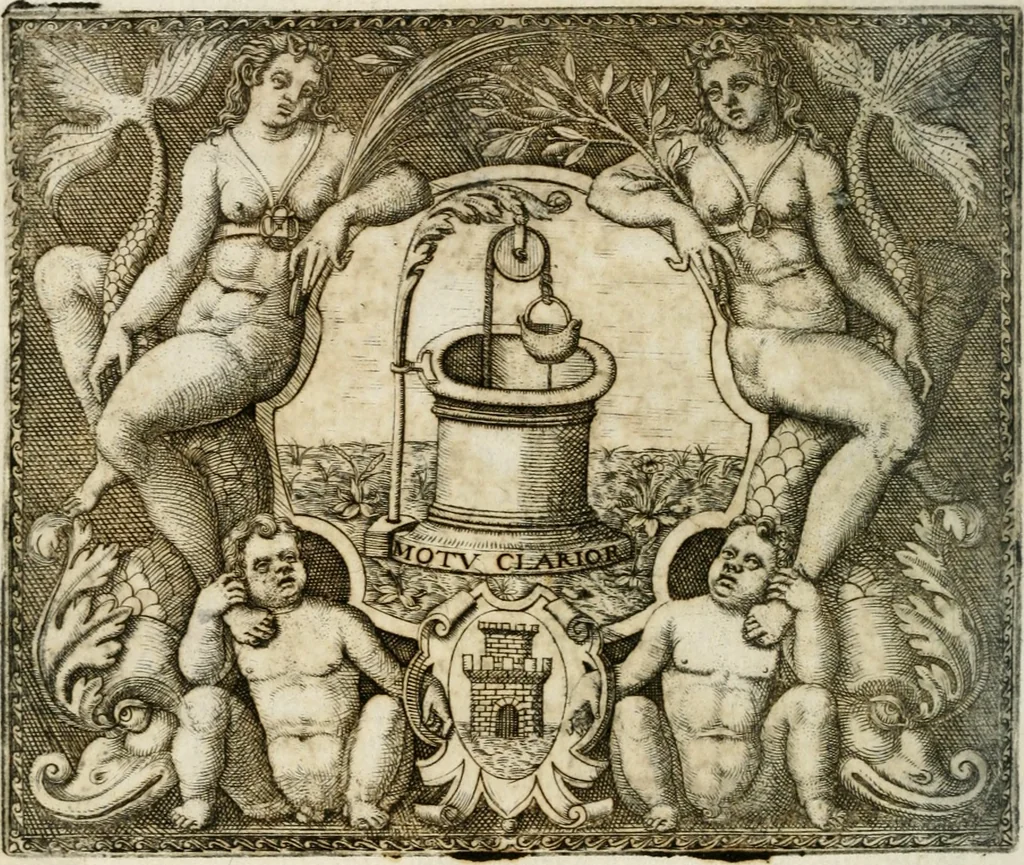 An illustration from Le imprese illustri : con espositioni et discorsi del Sor Ieronimo Ruscelli : al serenissimo et sempre felicissimo re Catolico Filippo D'Austaria : con la giunta di altre imprese tutto riordinato et corretto da Fran.co Patritio, 1572, leaf 531