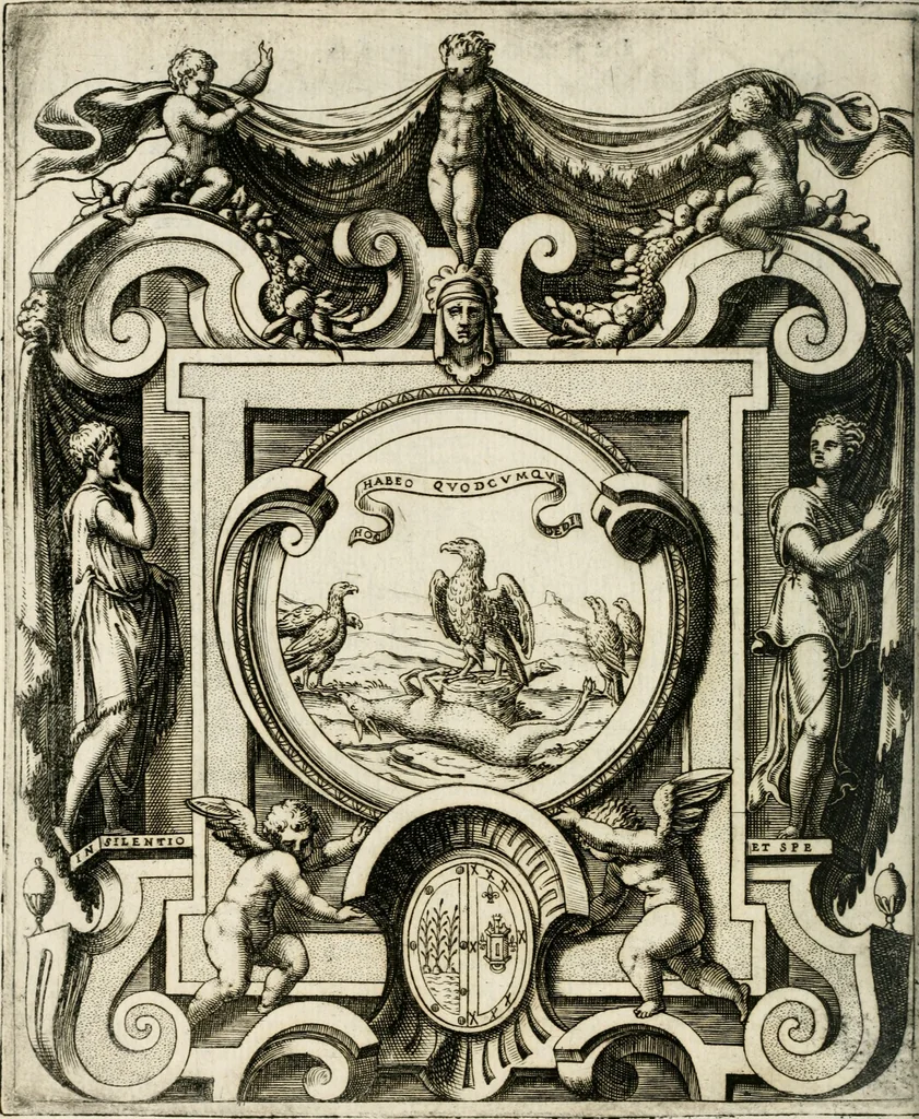 An illustration from Le imprese illustri : con espositioni et discorsi del Sor Ieronimo Ruscelli : al serenissimo et sempre felicissimo re Catolico Filippo D'Austaria : con la giunta di altre imprese tutto riordinato et corretto da Fran.co Patritio, 1572, leaf 539