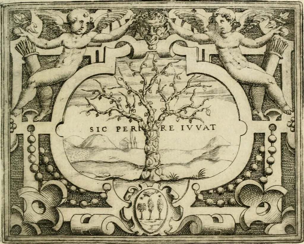 An illustration from Le imprese illustri : con espositioni et discorsi del Sor Ieronimo Ruscelli : al serenissimo et sempre felicissimo re Catolico Filippo D'Austaria : con la giunta di altre imprese tutto riordinato et corretto da Fran.co Patritio, 1572, leaf 546