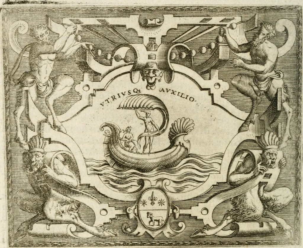 An illustration from Le imprese illustri : con espositioni et discorsi del Sor Ieronimo Ruscelli : al serenissimo et sempre felicissimo re Catolico Filippo D'Austaria : con la giunta di altre imprese tutto riordinato et corretto da Fran.co Patritio, 1572, leaf 549