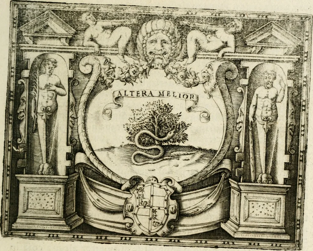 An illustration from Le imprese illustri : con espositioni et discorsi del Sor Ieronimo Ruscelli : al serenissimo et sempre felicissimo re Catolico Filippo D'Austaria : con la giunta di altre imprese tutto riordinato et corretto da Fran.co Patritio, 1572, leaf 562