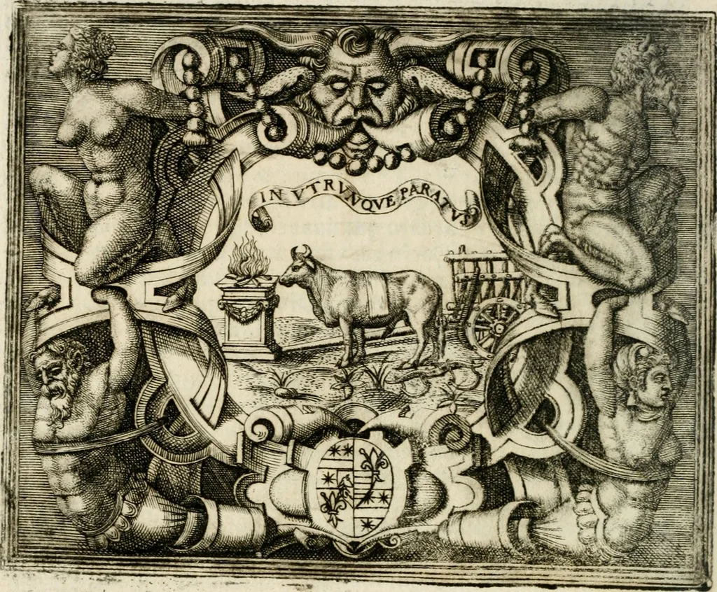 An illustration from Le imprese illustri : con espositioni et discorsi del Sor Ieronimo Ruscelli : al serenissimo et sempre felicissimo re Catolico Filippo D'Austaria : con la giunta di altre imprese tutto riordinato et corretto da Fran.co Patritio, 1572, leaf 565