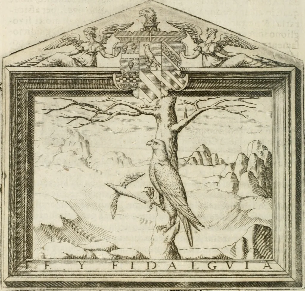 An illustration from Le imprese illustri : con espositioni et discorsi del Sor Ieronimo Ruscelli : al serenissimo et sempre felicissimo re Catolico Filippo D'Austaria : con la giunta di altre imprese tutto riordinato et corretto da Fran.co Patritio, 1572, leaf 579