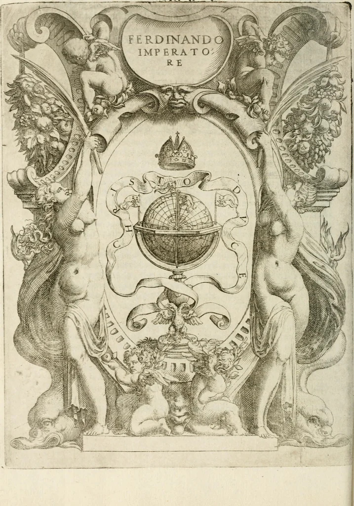 An illustration from Le imprese illustri : con espositioni et discorsi del Sor Ieronimo Ruscelli : al serenissimo et sempre felicissimo re Catolico Filippo D'Austaria : con la giunta di altre imprese tutto riordinato et corretto da Fran.co Patritio, 1572, leaf 59