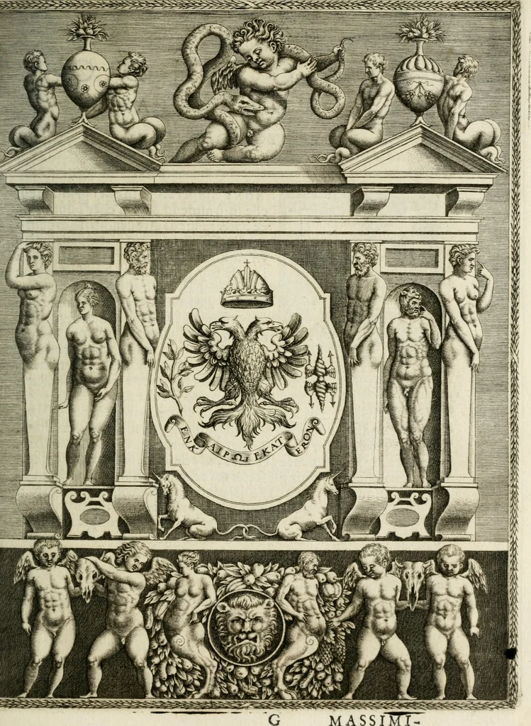 An illustration from Le imprese illustri : con espositioni et discorsi del Sor Ieronimo Ruscelli : al serenissimo et sempre felicissimo re Catolico Filippo D'Austaria : con la giunta di altre imprese tutto riordinato et corretto da Fran.co Patritio, 1572, leaf 62