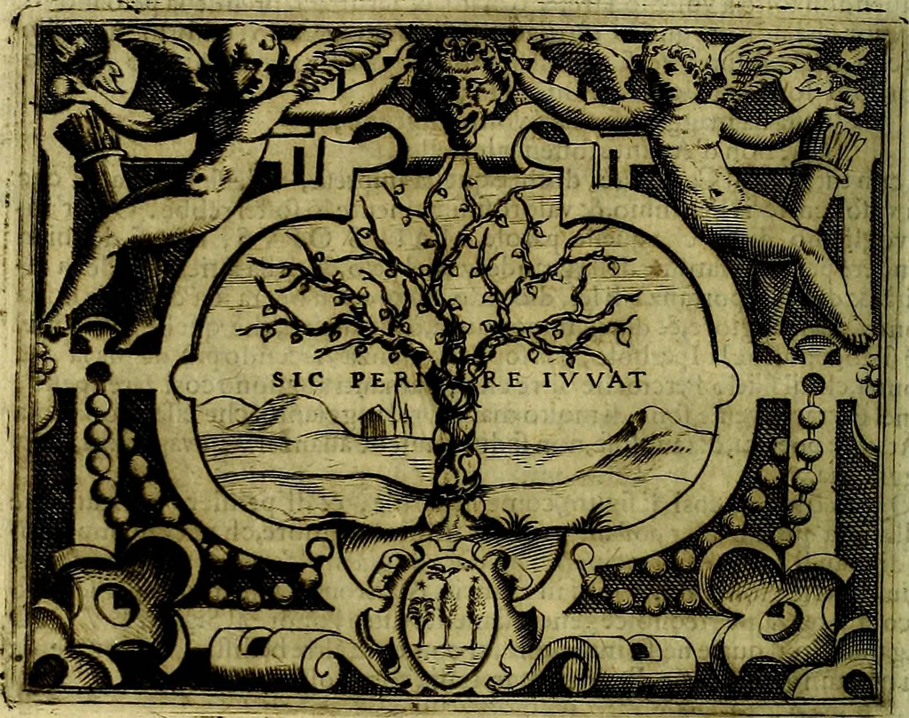 An illustration from Le imprese illustri del S.or Ieronimo Ruscelli., 1584, leaf 477