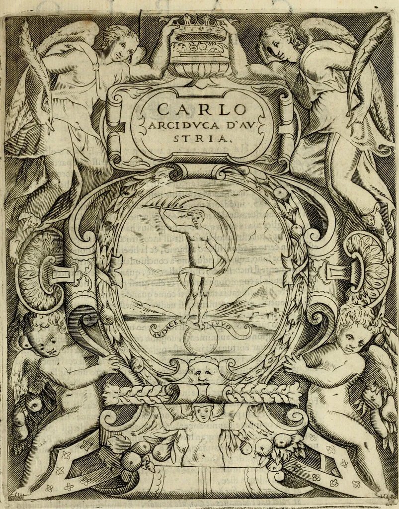 An illustration from Le imprese illvstri del s.or Ieronimo Rvscelli. Aggivntovi nvovam.te il qvarto libro da Vincenzo Rvscelli da Viterbo.., 1584, leaf 118