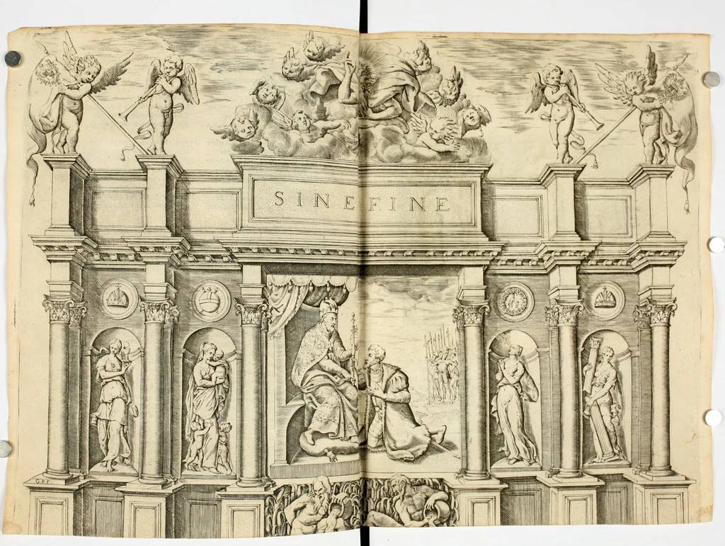 An illustration from Le imprese illvstri del s.or Ieronimo Rvscelli. Aggivntovi nvovam.te il qvarto libro da Vincenzo Rvscelli da Viterbo.., 1584, leaf 142