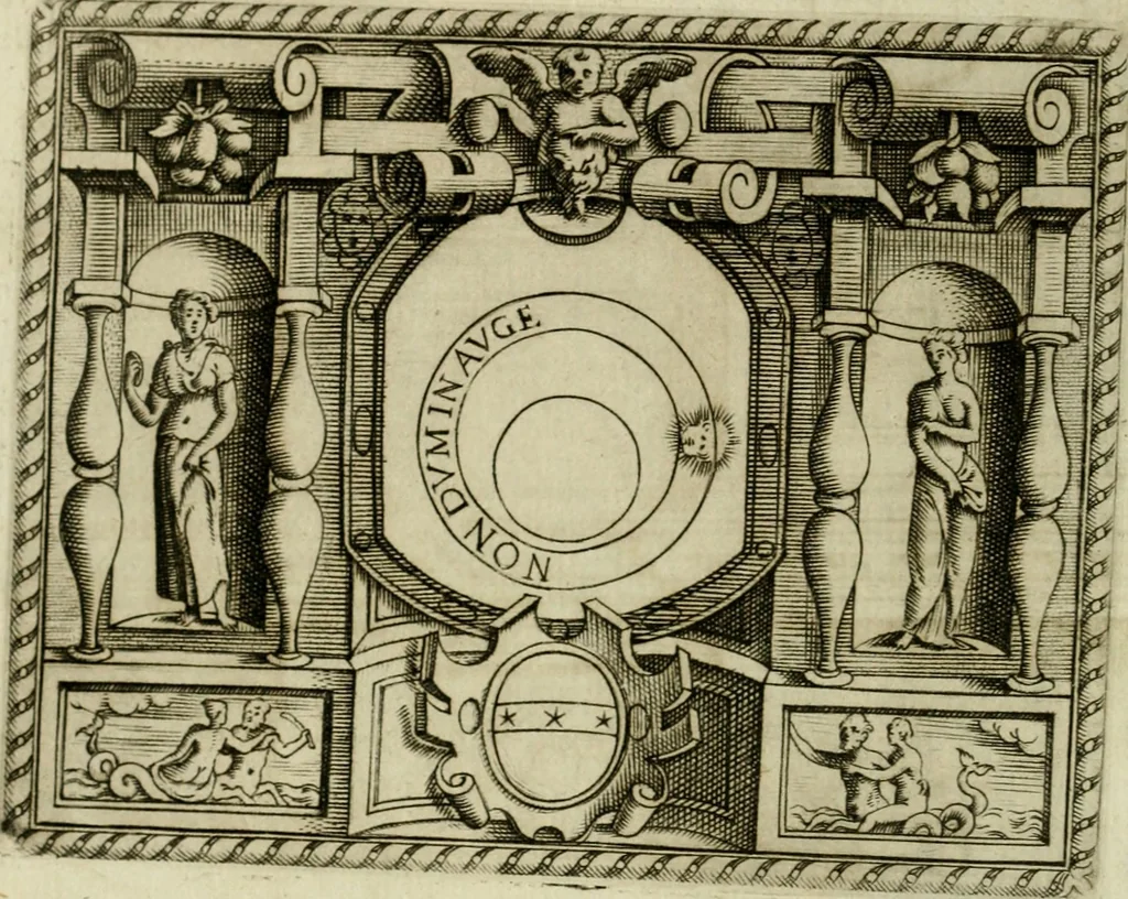 An illustration from Le imprese illvstri del s.or Ieronimo Rvscelli. Aggivntovi nvovam.te il qvarto libro da Vincenzo Rvscelli da Viterbo.., 1584, leaf 143
