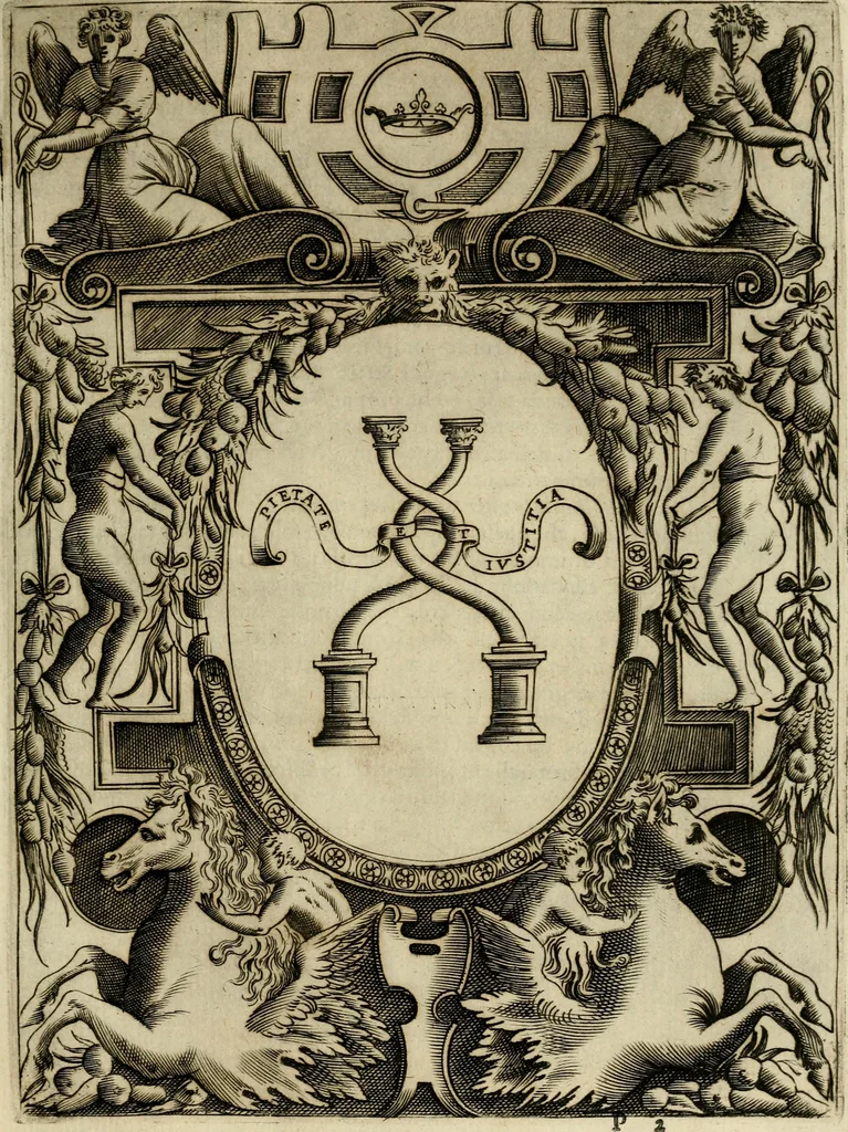 An illustration from Le imprese illvstri del s.or Ieronimo Rvscelli. Aggivntovi nvovam.te il qvarto libro da Vincenzo Rvscelli da Viterbo.., 1584, leaf 148