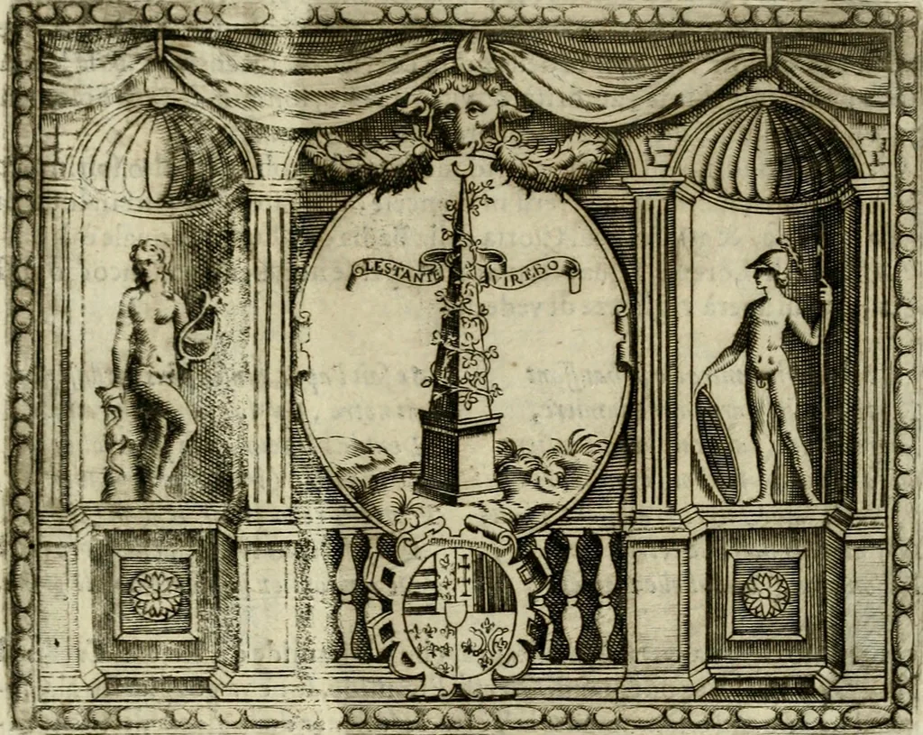 An illustration from Le imprese illvstri del s.or Ieronimo Rvscelli. Aggivntovi nvovam.te il qvarto libro da Vincenzo Rvscelli da Viterbo.., 1584, leaf 156