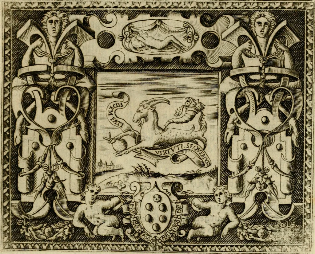 An illustration from Le imprese illvstri del s.or Ieronimo Rvscelli. Aggivntovi nvovam.te il qvarto libro da Vincenzo Rvscelli da Viterbo.., 1584, leaf 166