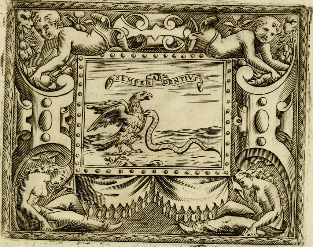 An illustration from Le imprese illvstri del s.or Ieronimo Rvscelli. Aggivntovi nvovam.te il qvarto libro da Vincenzo Rvscelli da Viterbo.., 1584, leaf 266