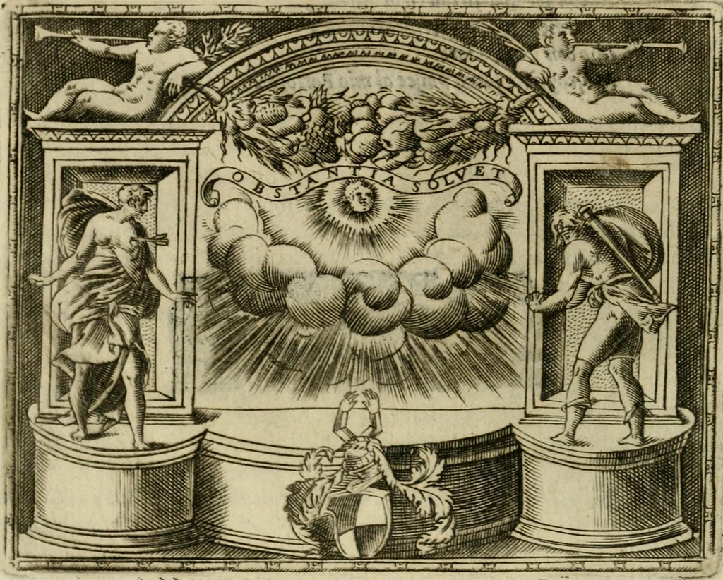 An illustration from Le imprese illvstri del s.or Ieronimo Rvscelli. Aggivntovi nvovam.te il qvarto libro da Vincenzo Rvscelli da Viterbo.., 1584, leaf 351