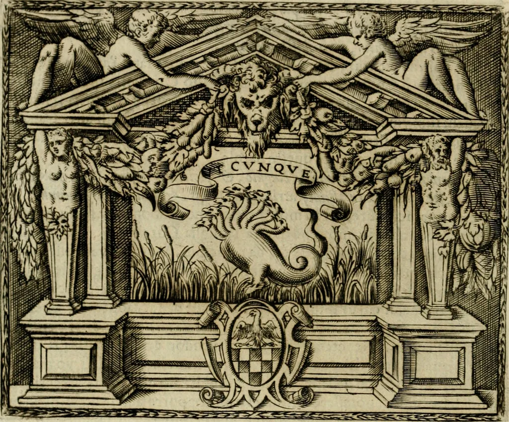 An illustration from Le imprese illvstri del s.or Ieronimo Rvscelli. Aggivntovi nvovam.te il qvarto libro da Vincenzo Rvscelli da Viterbo.., 1584, leaf 355