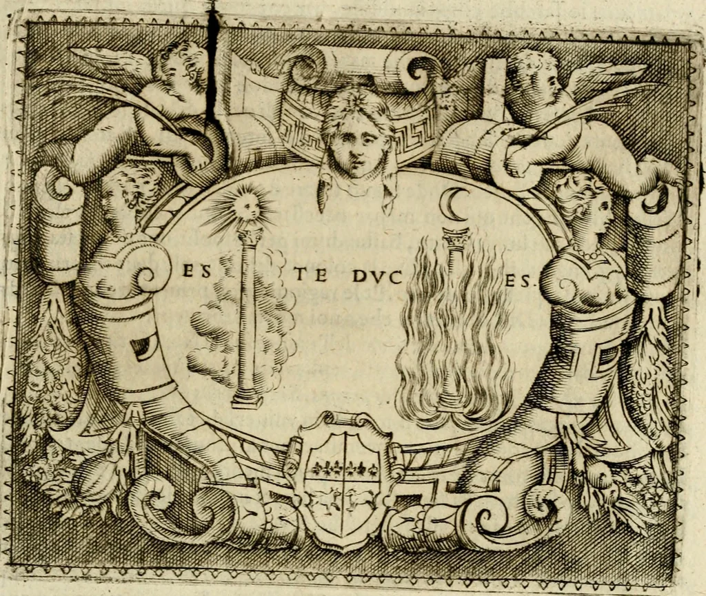 An illustration from Le imprese illvstri del s.or Ieronimo Rvscelli. Aggivntovi nvovam.te il qvarto libro da Vincenzo Rvscelli da Viterbo.., 1584, leaf 410