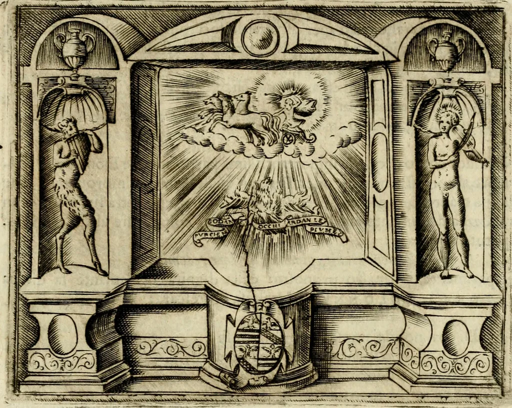 An illustration from Le imprese illvstri del s.or Ieronimo Rvscelli. Aggivntovi nvovam.te il qvarto libro da Vincenzo Rvscelli da Viterbo.., 1584, leaf 424