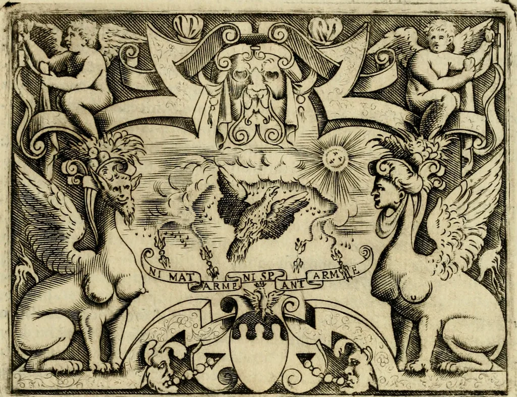 An illustration from Le imprese illvstri del s.or Ieronimo Rvscelli. Aggivntovi nvovam.te il qvarto libro da Vincenzo Rvscelli da Viterbo.., 1584, leaf 444