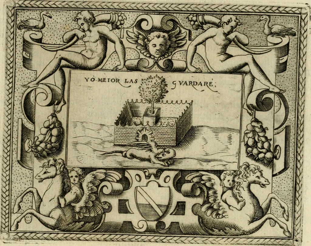 An illustration from Le imprese illvstri del s.or Ieronimo Rvscelli. Aggivntovi nvovam.te il qvarto libro da Vincenzo Rvscelli da Viterbo.., 1584, leaf 484