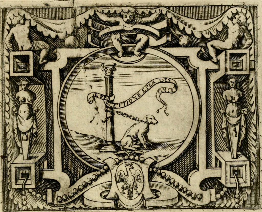 An illustration from Le imprese illvstri del s.or Ieronimo Rvscelli. Aggivntovi nvovam.te il qvarto libro da Vincenzo Rvscelli da Viterbo.., 1584, leaf 506
