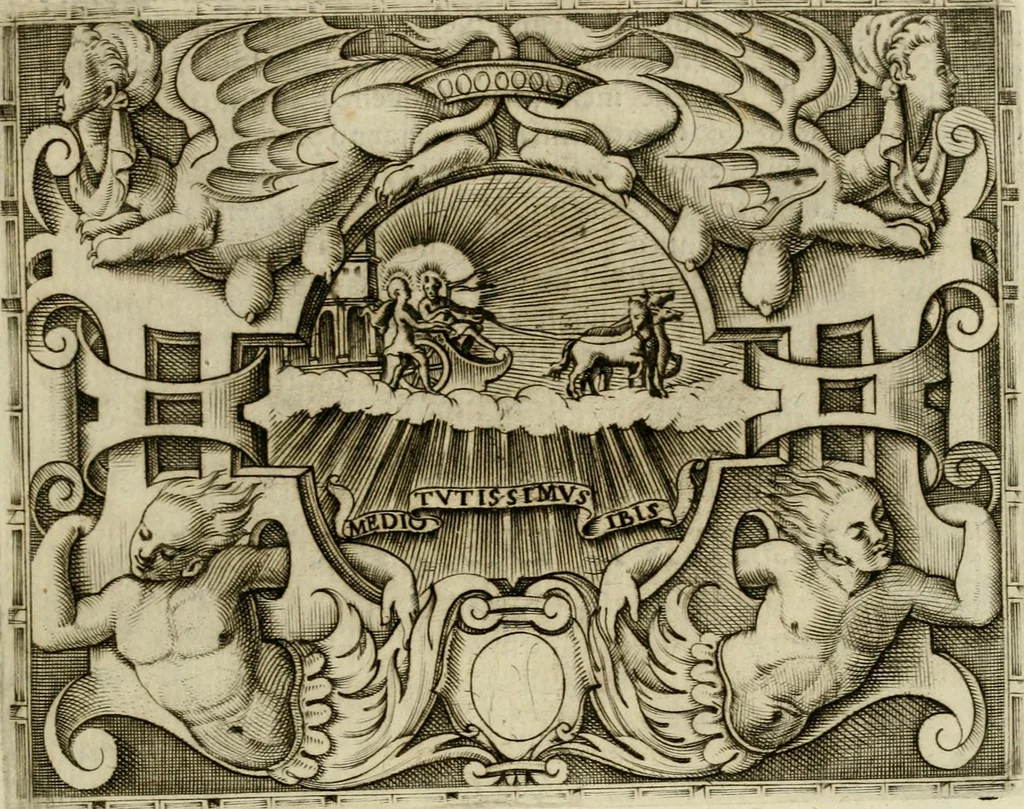 An illustration from Le imprese illvstri del s.or Ieronimo Rvscelli. Aggivntovi nvovam.te il qvarto libro da Vincenzo Rvscelli da Viterbo.., 1584, leaf 56