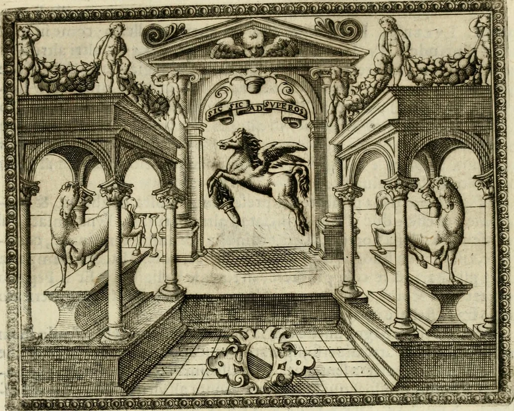 An illustration from Le imprese illvstri del s.or Ieronimo Rvscelli. Aggivntovi nvovam.te il qvarto libro da Vincenzo Rvscelli da Viterbo.., 1584, leaf 572